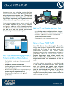 ACC Telecom's quick reference guide for Cloud Phone System features for businesses in Columbia, MD, Washington DC and Virginia.