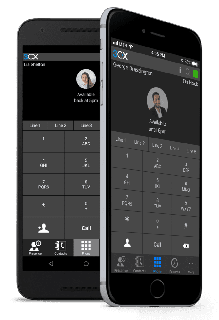 3cx ip phone system's mobile application client displayed on an iphone in Maryland