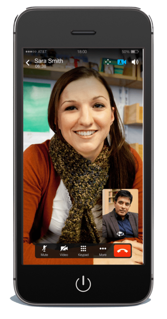 video conference call on iphone using a business cloud phone system mobile app.