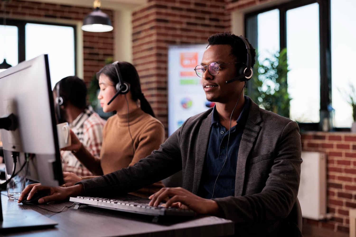 People answering calls in a contact center